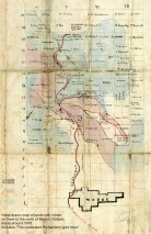 Hand-drawn map of lands with mines on them to the north of Madoc, Ontario, made around 1878. Includes 